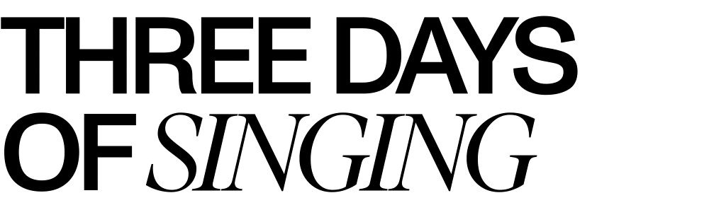 Animated gif with the static title "Three days of" followed by a list of cycled words such as "Singing, dancing, sore feet"