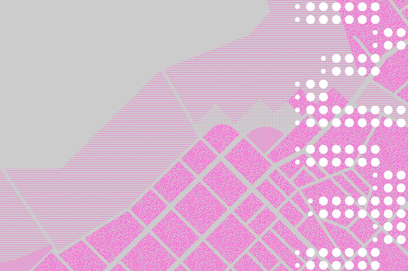 Stylised Map of Limerick City in pink and grey with the letters 23 in white